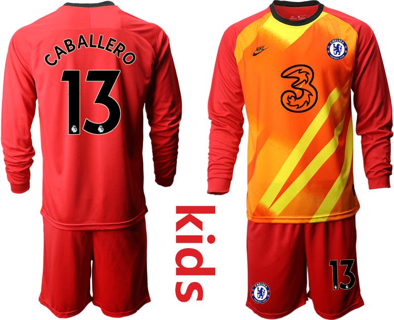 Youth 2020-2021 club Chelsea red goalkeeper long sleeve #13 Soccer Jerseys->chelsea jersey->Soccer Club Jersey